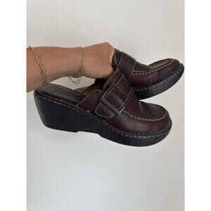 Born Leather Wedge Clog Mules - Brown Size 8